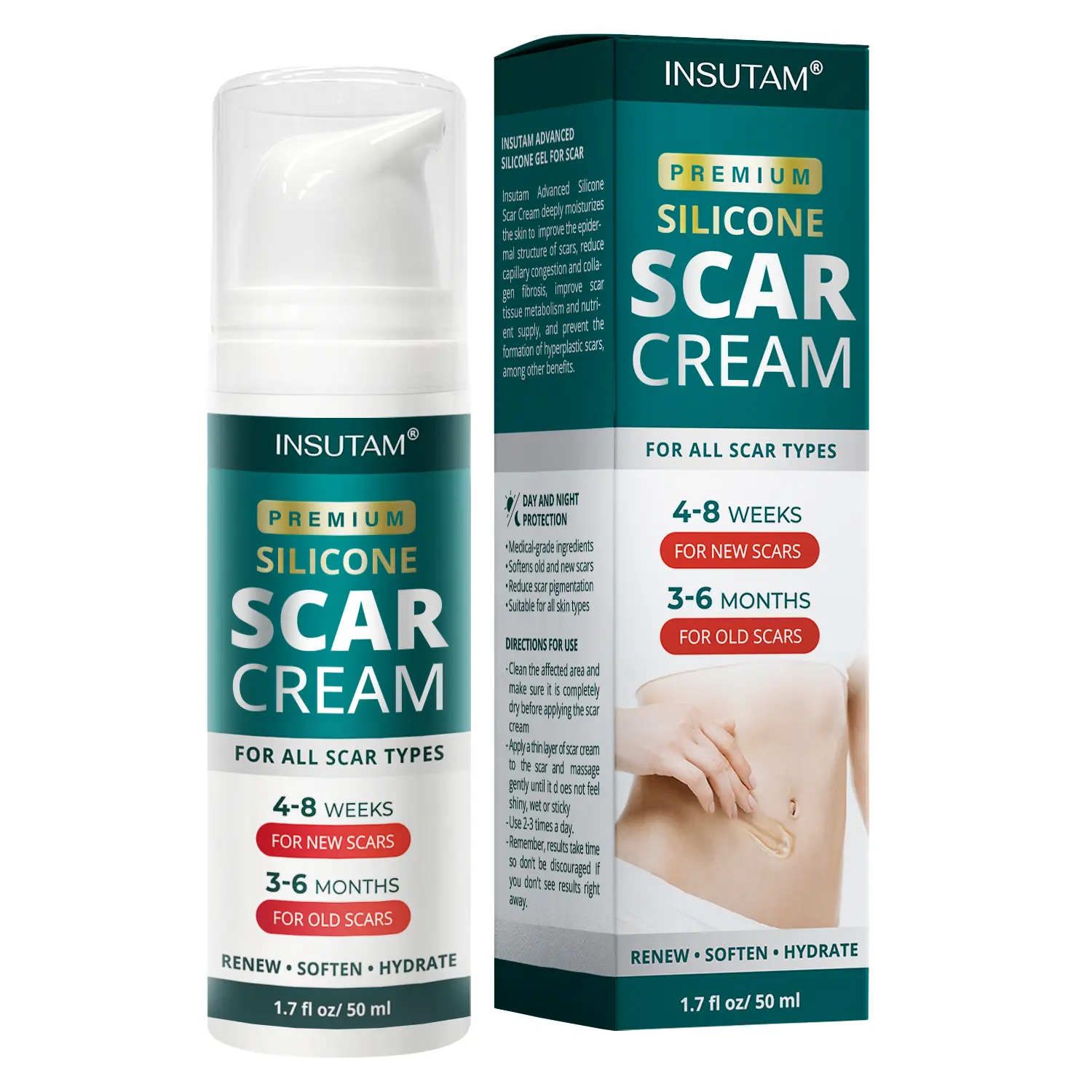 Silicone Scar  Cream for Face & Body, Scars Removal Treatment for Old and New Scars, Keloid, C-Section, Surgery, Burn, Acne & More