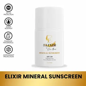 Coco March Elixir Mineral Sunscreen, Moisturizing Broad Spectrum SPF 50, Water Resistant UV Protection Non-Greasy Sunblock, 2.1 oz