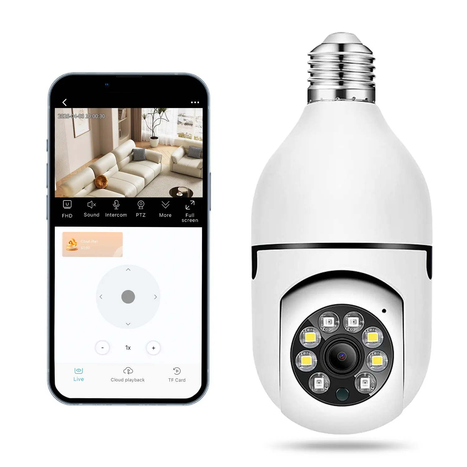3MP Smart Light Bulb Security Camera, 360° Full Color Night Vision, Motion Detection, 2-Way Audio, Easy-Install Wireless WiFi Monitoring Camera for Home Indoor Video Surveillance, Video Camera Security