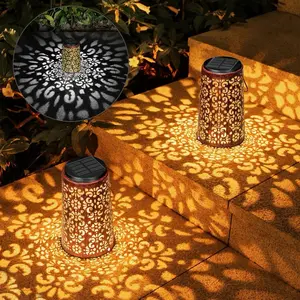 (2 Pack) Solar Lantern - Hanging Solar Lights Outdoor Waterproof, Metal Lantern Decorative Solar Powered Patio Decor for Garden Yard Backyard Porch Table Pathway Tree Lighting, Cool/Warm Light