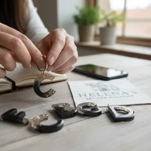 Helena's Artisan Boutique Personalized Letter Keychain Handmade Resin Initial Charm Black Gold Swirl Keyring Gift For Friends Family