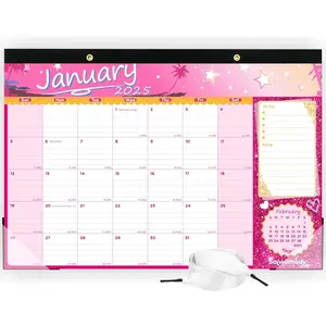Saiwiimody Desk Calendar 2025 with Plastic Cover 18 Months January 2025 to June 2026 desktop Calendar Thick Paper with Clear Corner Protectors for Home School Office, Pink