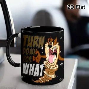 1pc WB Tasmanian Devil Ceramic Coffee Mug with "Turn Down for What" Design - 11oz Reusable Porcelain Cup for Hot & Cold Drinks, Vibrant Cartoon Art, Ideal Gift for Weddings, Birthdays & Holidays, Coffee Cup, Wedding Drinkware, Birthday Present