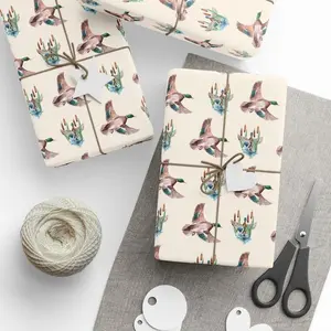 [SALE 50%] Vintage Mallard Duck Wrapping Paper, Vintage Duck Gift Wrap, Male Wrapping Paper, Hunting Wrap Paper, Duck Birthday gift wrap