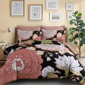 DJY 7 Pieces Black Floral Comforter Set Queen Size Blush Pink Botanical Bed in a Bag, Soft Microfiber Boho Farmhouse Bedding Floral Comforter with Sheets Set for All Season (90''x90'')