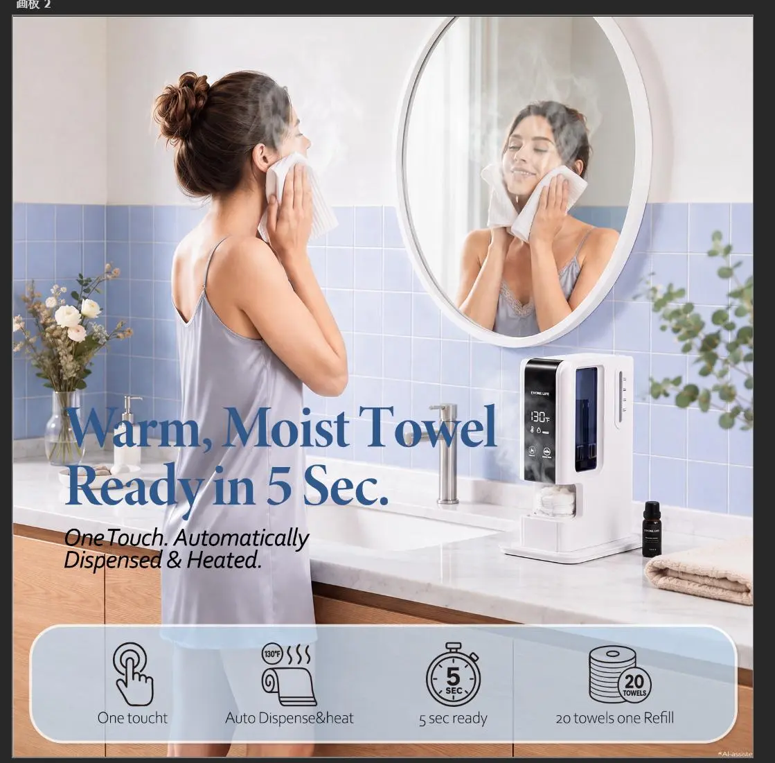 Evorelife Smart Hot Face Towel Warmer Machine, 5-Second Fast Heating, 55°C Warm Towel Dispenser with Auto Dispensing, Includes 20 Compressed Towels, automatic towel dispenser, auto heating towel warmer Luxury Home Spa & Facial Care