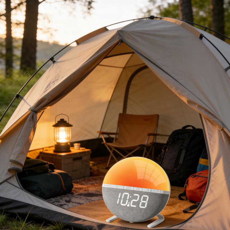 Sunrise Alarm Clock Wake-Up Light with 7-Color Night Lights, Digital Sleep Aid Clock for Heavy Sleepers, Bedroom Decor & Gift for Teens & Adults mirror Projection Rotatable resin sunset