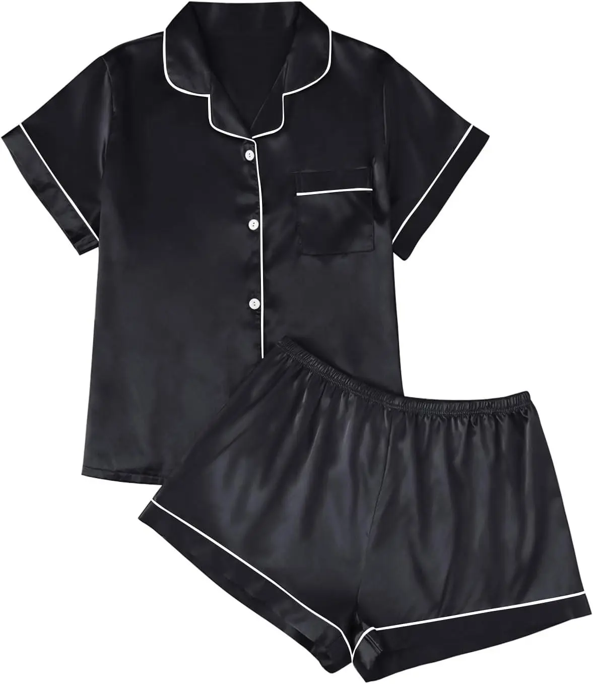 Silk Satin Pajama Set for Women 2 Piece Lounge Pjs Winter Matching Summer Sleepwear Button Down Shirt ShortsGift