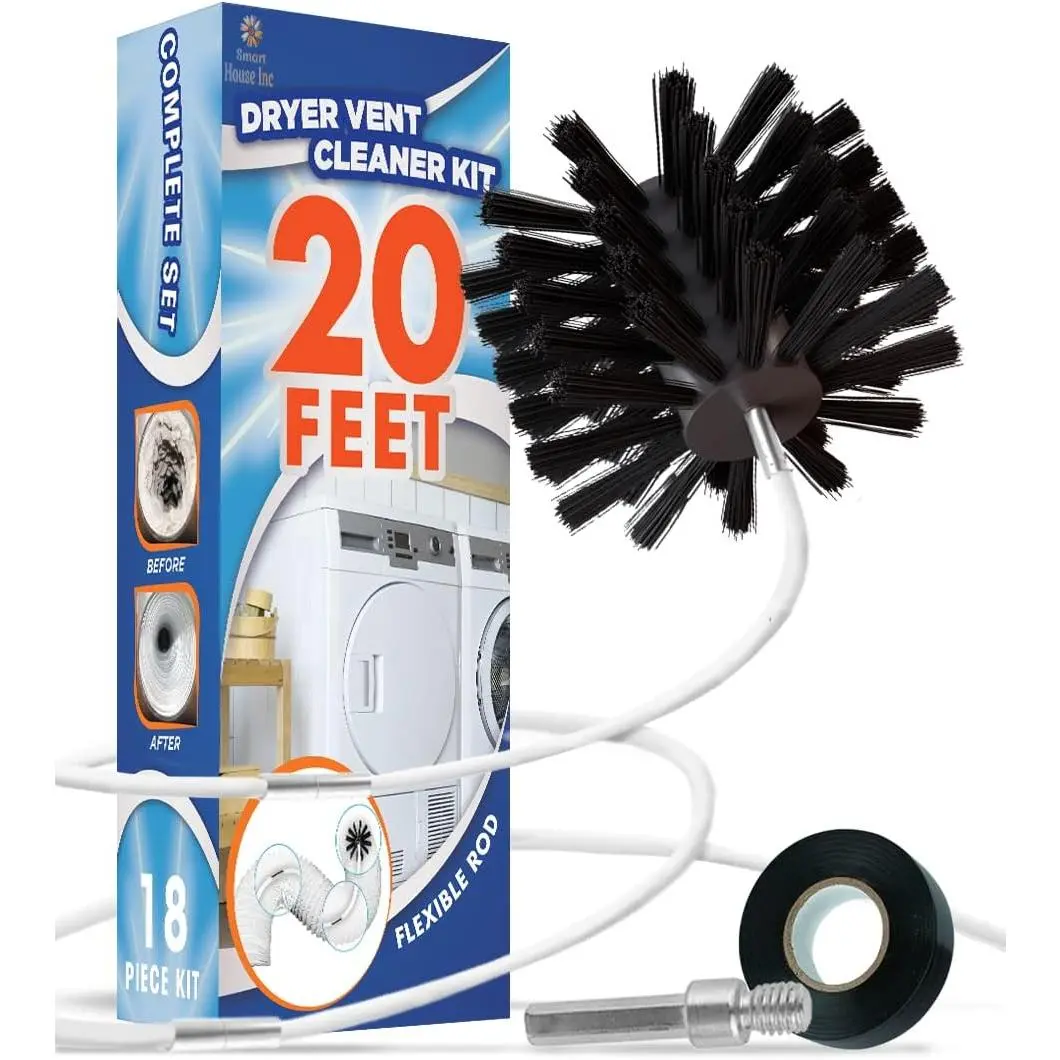Professional Dryer Vent Cleaner Kit - 20-in Innovative Lint Remover, Nylon Flexible Rod, Extendable Brush with Drill Attachment for Fast Home Duct Cleaning, Clean Dry Vents, 30-Day Guarantee
