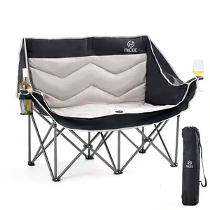Portable Double Camping Chair with Wine Glass Holder, Padded Folding Loveseat, Oversized Camping Couch with Carry Bag for Lawn, Beach, Outdoor Events, and Camping
