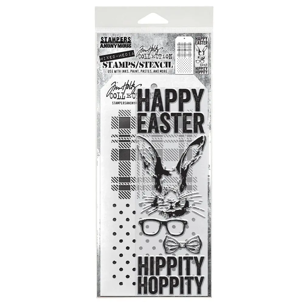 Tim Holtz Stampers Anonymous Mixed Media Stamp & Stencil Hipster Bunny
