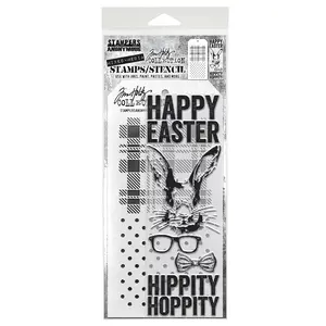 Tim Holtz Stampers Anonymous Mixed Media Stamp & Stencil Hipster Bunny