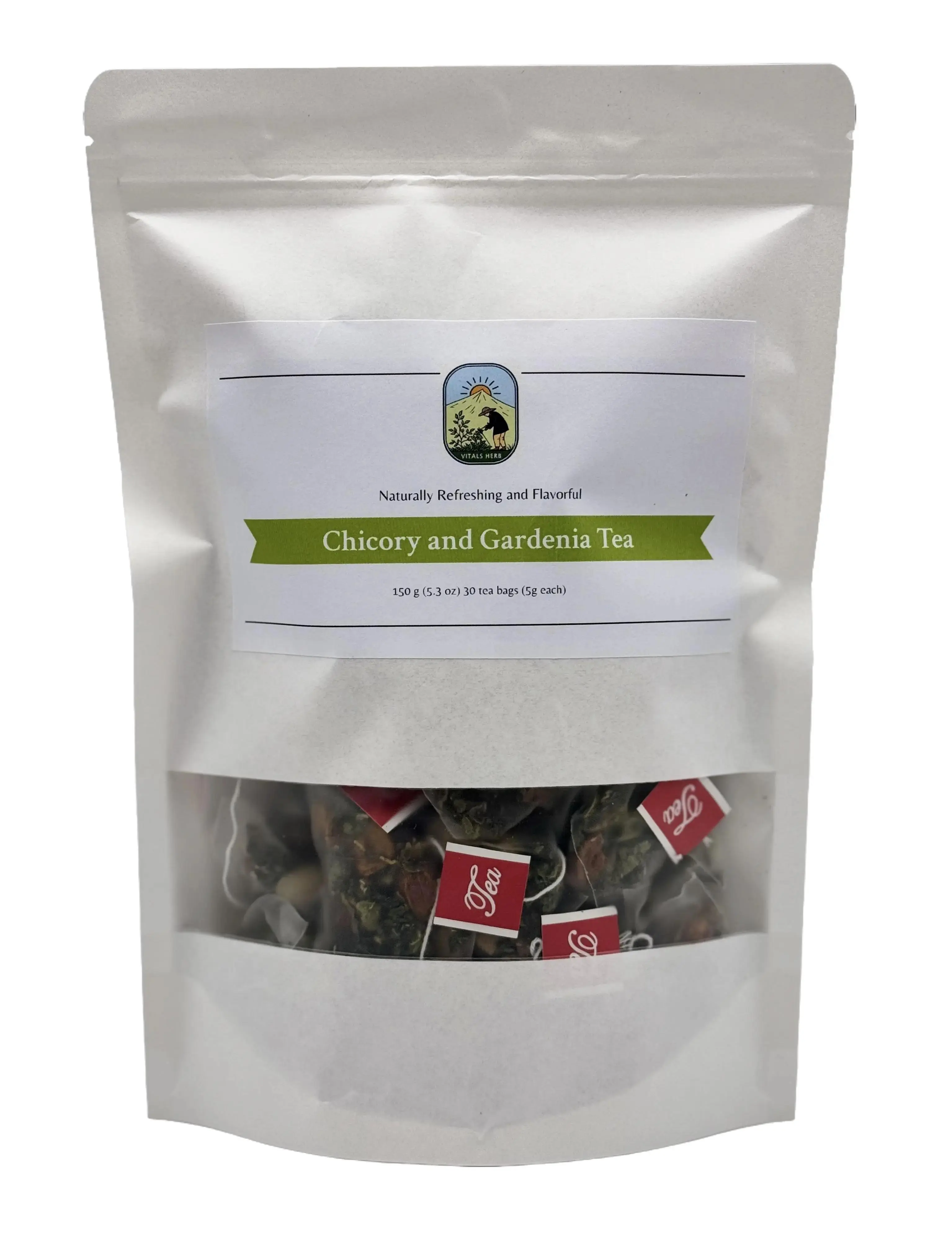 Vitals Herb Chicory & Gardenia Herbal Tea – Inner Glow Support | Caffeine-Free Floral Detox (30 Bags)
