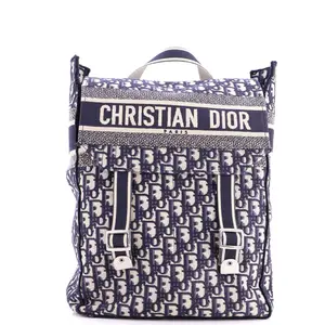 Pre-owned Dior Canvas Plain Backpacks Christian Flap Backpack Oblique Canvas Mini by Rebag