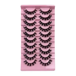 Fluffy False Eyelashes, 10 Pairs Wispy Faux Cluster Lashes, Natural Curling Eye Makeup Strip Lashes, Volumized False Eyelashes for Women and Girls, False Eyelash Set, Wispy Volume Set