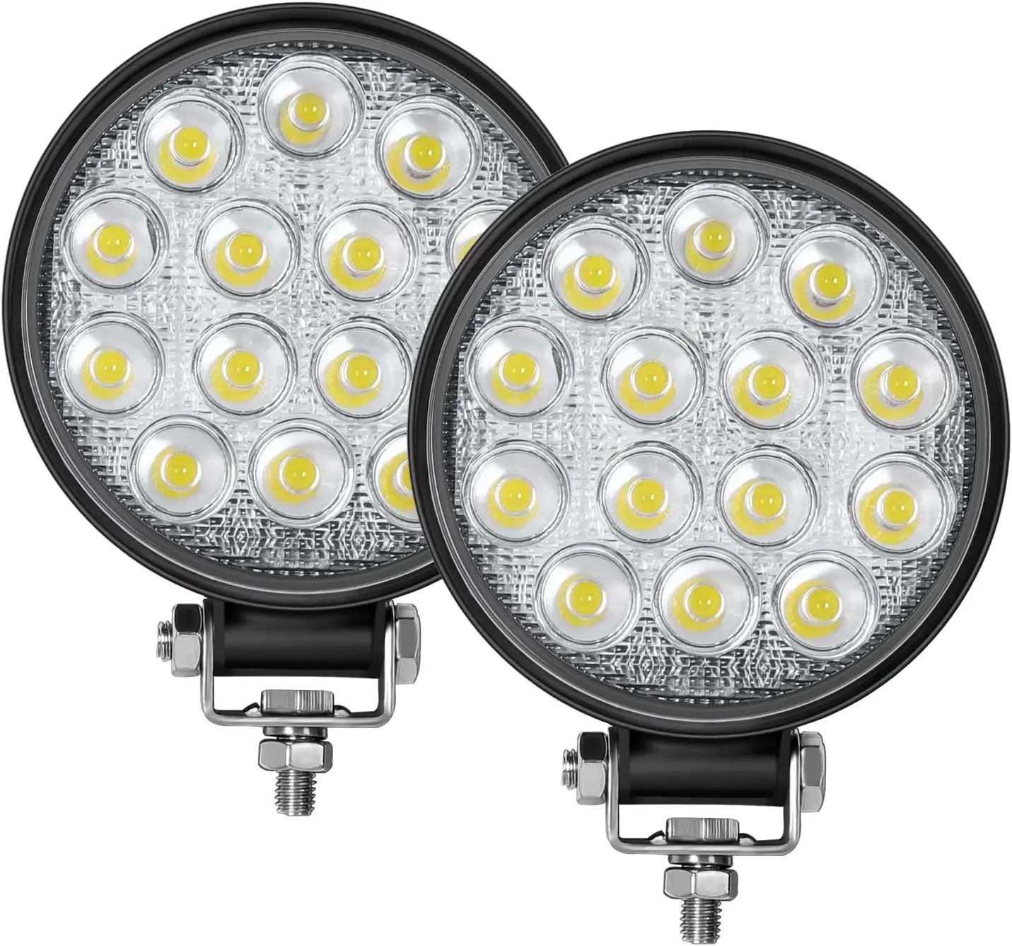 42W Round Work Lights, 3030 LED Chips, 50,000+ Working Hours, 6000K Pure White Lightbar