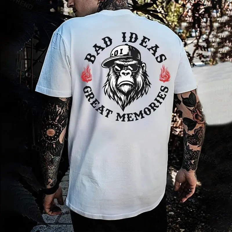 Bad Ideas Great Memories Print Men's T-shirt, Top Menswear Cotton Tee Shirt, Unisex Fashion, Soft Fabric, ShortSleeve, Regular Fit, Casual Streetwear diesel