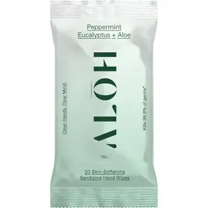 ALOH Peppermint Eucalyptus and Aloe Skin Softening Hand Sanitizing Wipes, Moisturizing, Travel Friendly, Biodegradable, Cruelty Free Natural