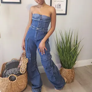 Strapless, Denim Pants Romper