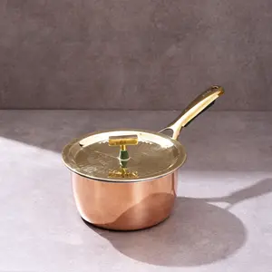 P•TAL Pure Copper Saucepan | Non-stick, Teflon-Free | High Nutrition Retention | Handcrafted Pan with Tin Coating, Insulated Handle & Brass Lid