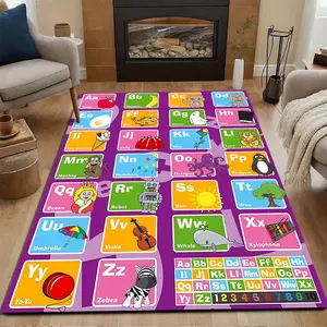 Alphabet blocks with pictures. Printed pattern home carpet, suitable for living room, bedroom, kitchen mat, home decoration, carpet, and suitable as a holiday gift for family and friends