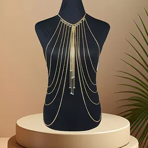 An exaggerated multi-layer fringe pendant body chain necklace for women