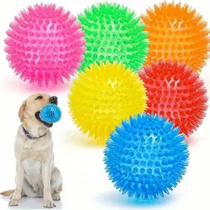 Durable Spike Dog Chew Ball Set, Non-Toxic Plastic Rubber Toy, Geometric Design, Promotes Dental Health, Suitable for All Breeds, Heavy Chewers, Interactive Training Ball