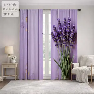 2Pcs Romantic Purple Lavender Floral Wooden Board Sun Blocking Curtains Digital Printed Rod Pocket, Window Treatment For Bedroom Office Kitchen Living Room Study Home Decor