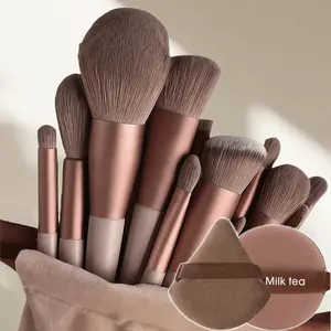 15-piece make-up brush set + 2 brown make-up sponges; includes brushes for eyeshadow, foundation, BB cream and concealer; soft, all-in-one make-up tools; suitable for women; make-up tools with soft fibres; easy to carry; travel set