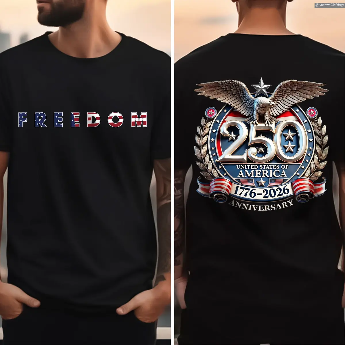 Freedom USA Eagles 250th Anniversary Semiquincentennial Back & Front Dark Shirt, Print Tee, Andrew Clothings graphic tees