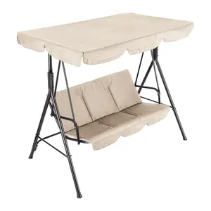 3-Seat Outdoor Swing Chair with Adjustable Canopy – Thick Waterproof Cushions, Heavy Duty Steel Frame, UV & Water Resistant, Non-Slip Feet, Lawn Patio Garden Bench for Relaxation, Supports Up to 225kg