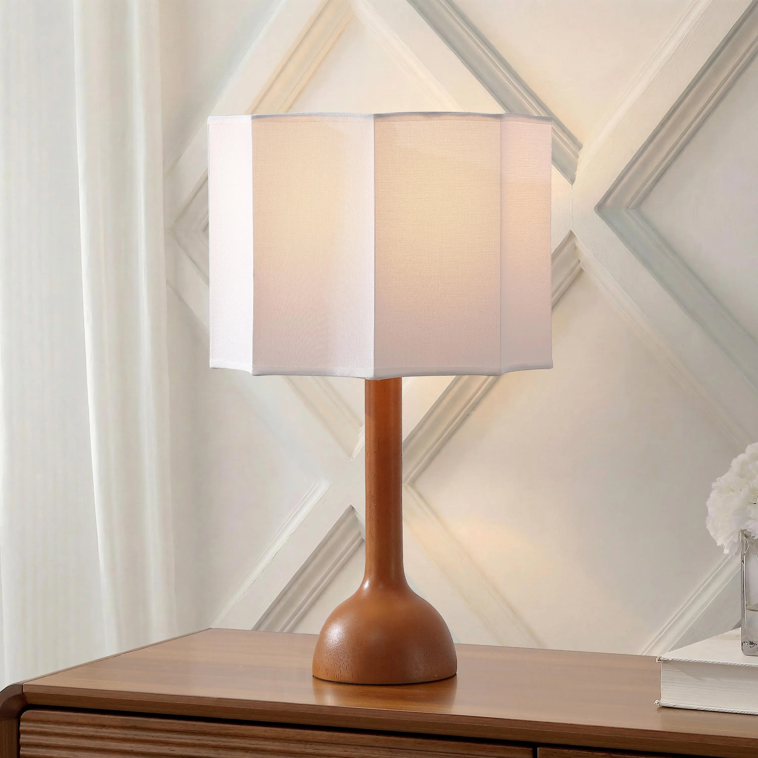 JONATHAN Y Lisbet 21" Gourd Resin Table Lamp | Mid-Century Modern, Octagonal White Fabric Shade, Brass Gold Hardware, LED Bulb Included, 60" Silk Cord, Rotary Switch