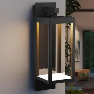 Outdoor Wall Light Fixtures, 15" Exterior  Wall Lanterns, Porch Sconces Lighting, Modern Matte Black Outside Lights for Patio Front Door Entryway Garage