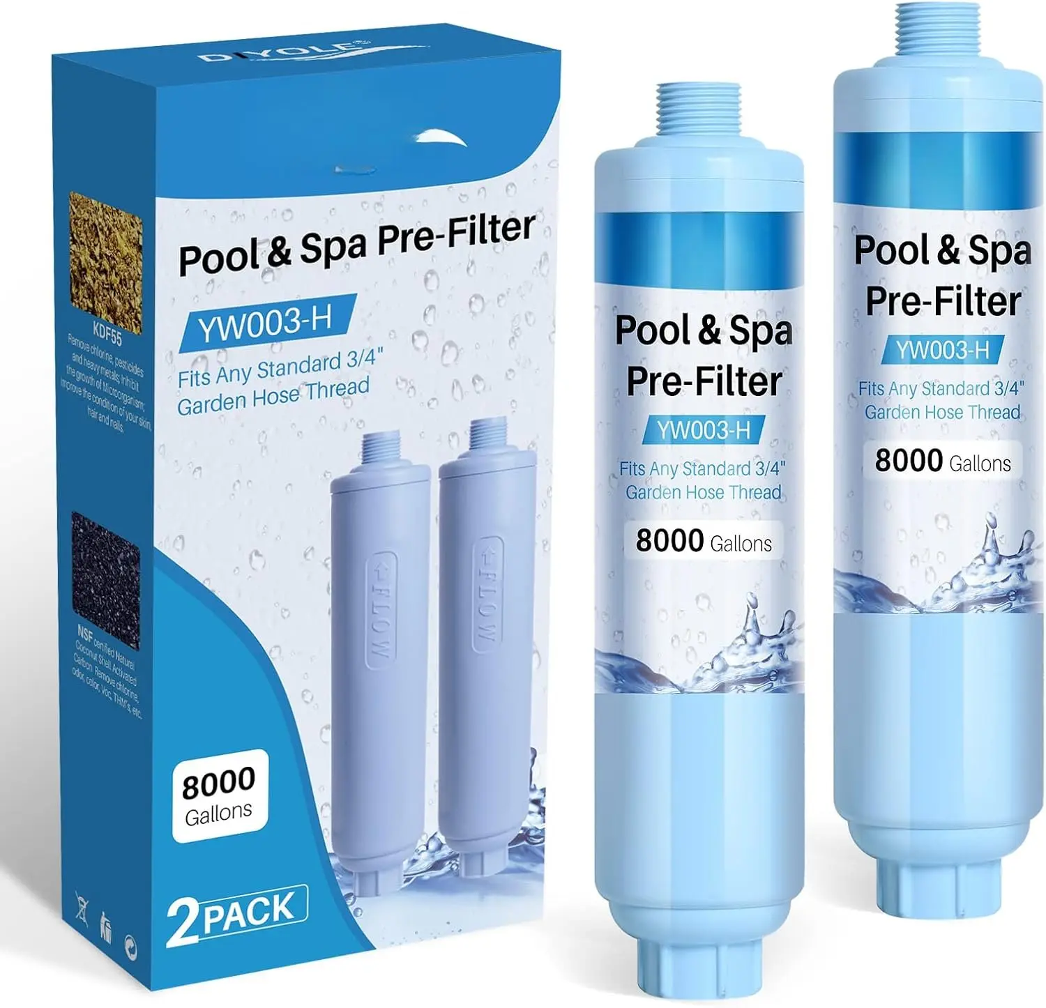 Garden Hose Filter for Filling Hot Tub/Pool/, Greatly Reduces Sediment, Chlorine, Heavy Metals and Odors, Standard 3/4" Garden Hose Thread, Up to 8,000 Gallons(2 Pack)