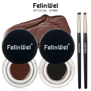 FelinWel 2Pcs Gel Eyeliner and Eyebrow Cream Pomade with Brush Waterproof Long Lasting, Black and Brown gel pot