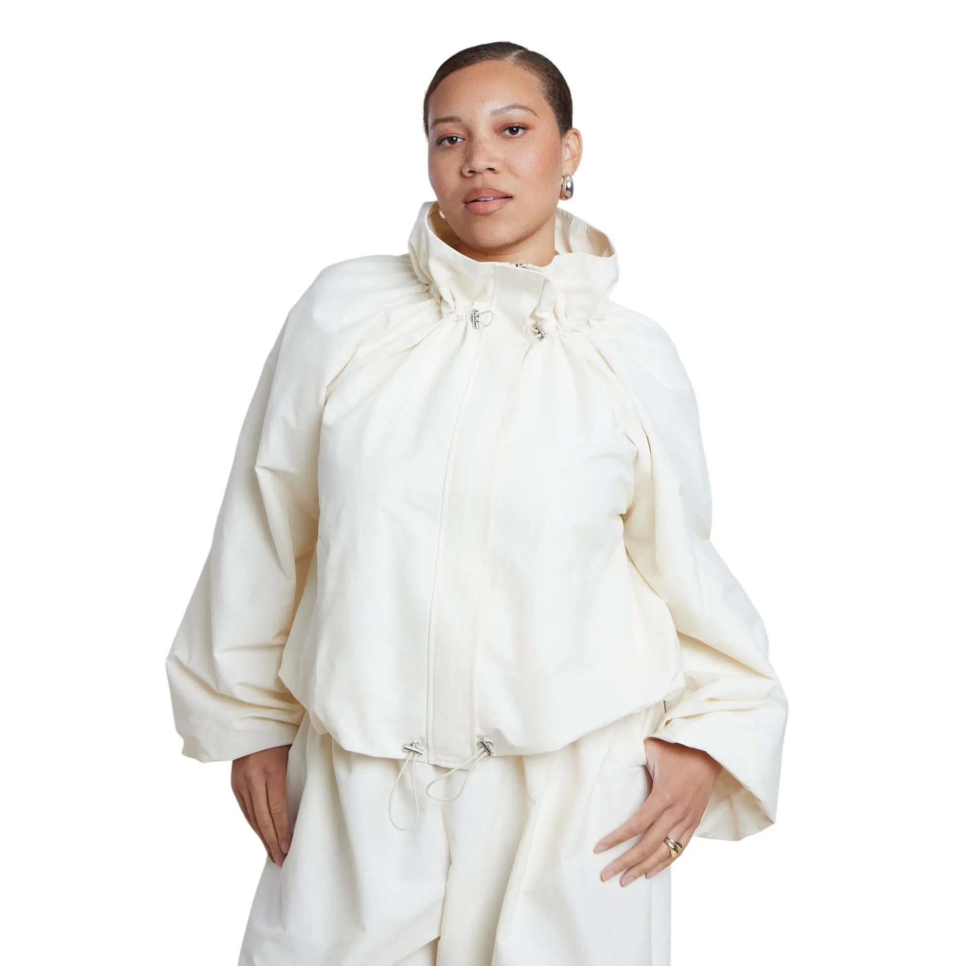 ELOQUII Women's Plus Size Cotton-Blend Drawcord Bomber Jacket