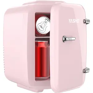 YASHE Mini Fridge/7 colours, 4 Liter/6 Cans Small Refrigerator for Skincare, 110V AC/ 12V DC Thermoelectric Cooler and Warmer for Bedroom, Office, Dorm, Car, Black mini fridge