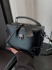 women's punk style skull design crossbody bag, fashionable solid color messenger bag, trendy all-match crossbody bag for daily use