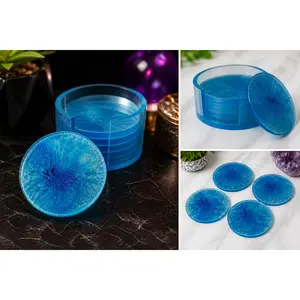 The Infinite Orbit Collection: Hand-Poured Round Coaster Set with Matching Stand