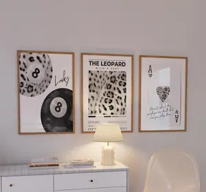 Set of 3 Vintage Prints Neutral Leopard Cheetah Print 8 Ball Lucky Wall Art Gallery Preppy Chic Home Decor 2
