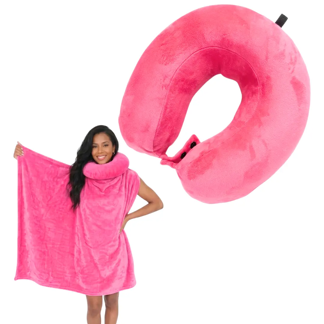 The Wander Pillow Travel Neck Pillow with Built-in Blanket Storage Micro Mink Memory Foam 11.8"x11.5"x3.5 Inches Includes 31x47 Inch Blanket for Comfortable Travel
