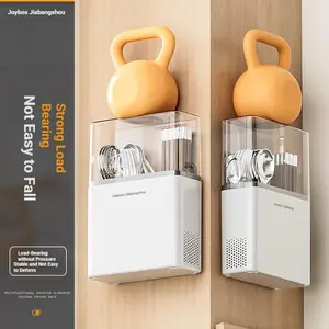 Wall-Mounted Utensil Organizer, Multifunctional Plastic Utensil Holder, Plastic Drainage Chopstick Holder with Dust Cover, Knife, Fork, Spoon and Cooking Tools Caddy, Kitchen Drainer, No-Punch Cutlery And Bathroom Storage Box, Kitchen Supplies.
