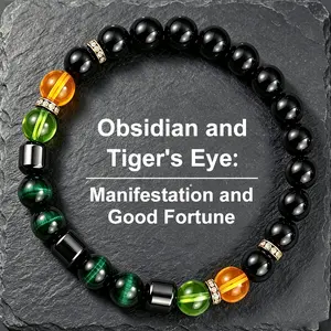 Natural Obsidian and Tiger's Eye Bracelet – Energy Jewelry for Men and Women; Attracts Good Fortune and Wealth; An Ideal Gift for Your Loved One.