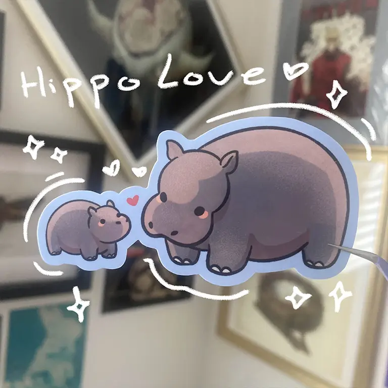 Hippo Baby Love Sticker | Cute Animal Sticker | Hippopotamus sticker | Baby Hippo Sticker | Glossy, Water resistant, Sticker!