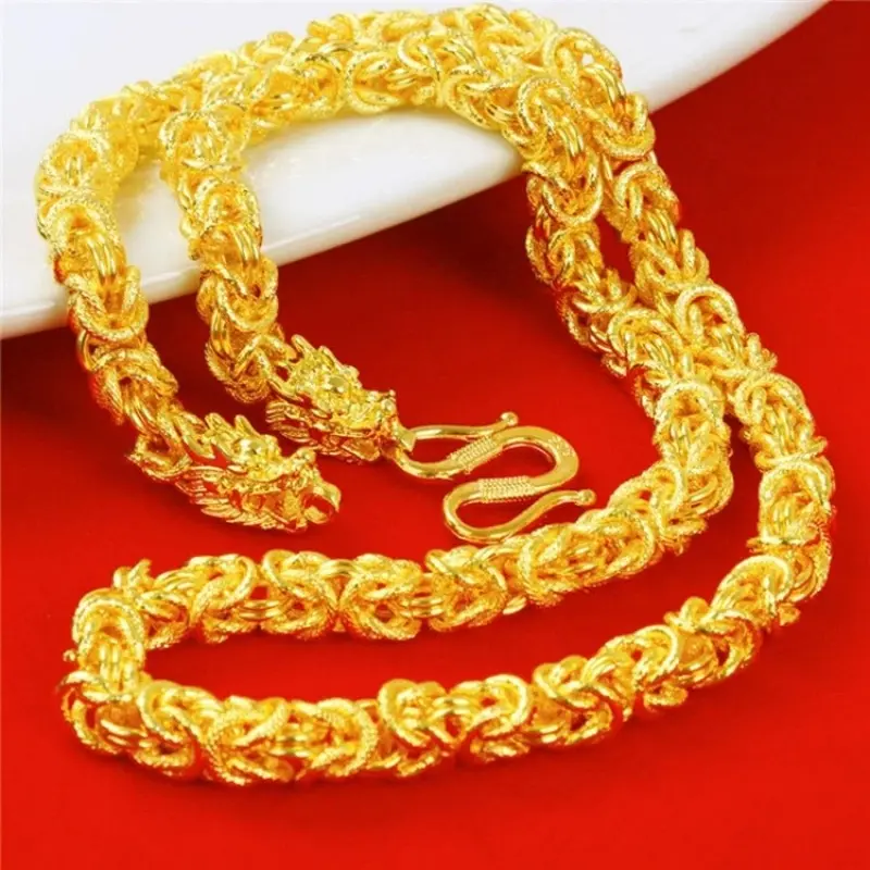 2-Piece Gold Dragon Head Link Chain Set - Dragon-Themed Necklaces, Textured Weave Design, Electroplated Alloy Jewelry (Necklace + Bracelet)
