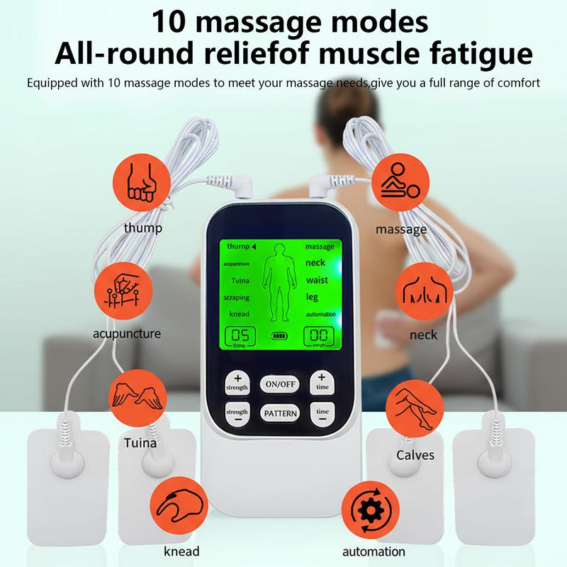 All-Round Muscle Relaxation, Long-Lasting 40-Hour Battery, Body Pulse Massager Portable Electric Stimulators 6 Timed Modes and 10 Massage Patterns with Reusable 8 or 4 Pads TENS EMS Unit for Back, Shoulder, Neck, Sciatica Massage, for Daily Comfort