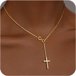 Stainless Steel Electroplated Infinity Cross Necklace for Women Dainty Chain Christian Jewelry First Communion Easter Gift