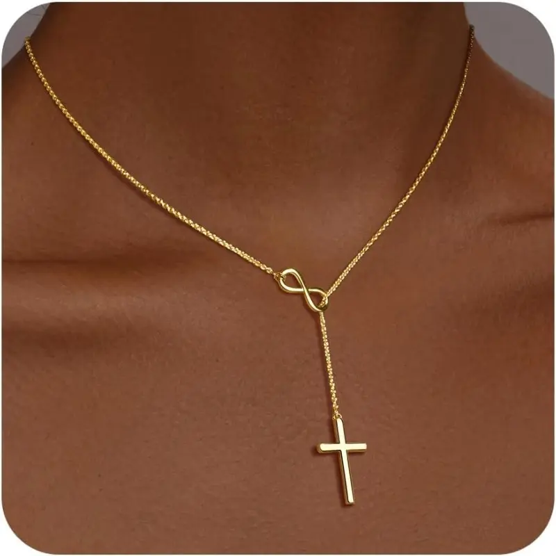 Dainty Cross Necklaces for Women, Stainless Steel Infinity Y-Chain, Adjustable Spiritual Jewelry, Faith Gift for Easter, Christmas, Faith Necklace, Birthday, Female