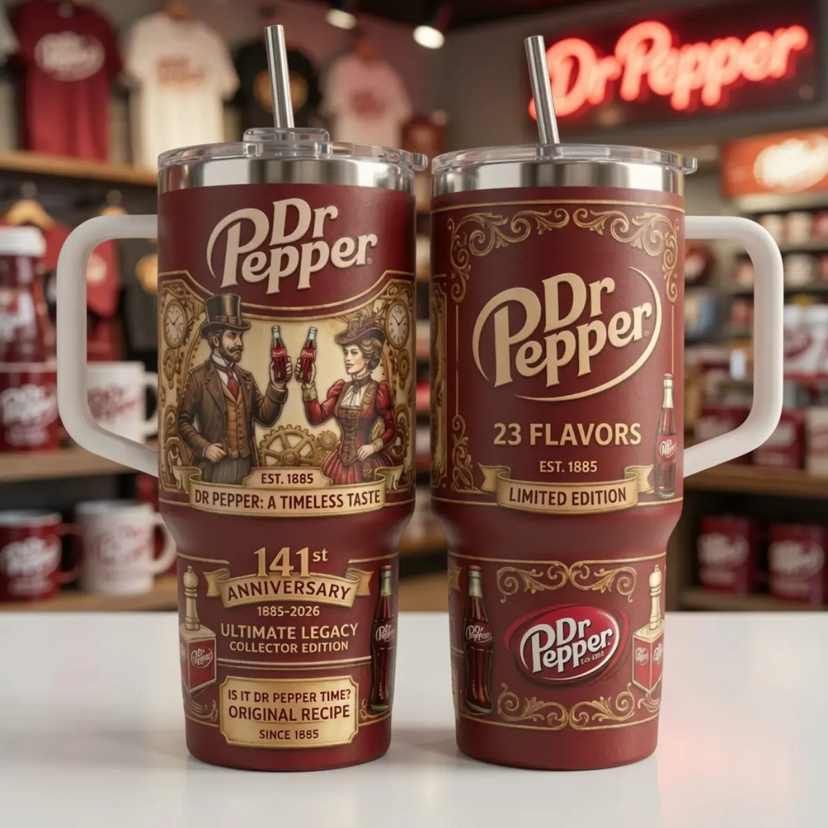 #Pepper 141st Anniversary Limited Edition 40oz Tumbler With Handle & Straw - Since 1885 Original Recipe Soda Fan Gift, Father's Day Gift, Vacuum Cup, Double Wall, Ultimate Legacy Collector Edition Travel Mug - Steampunk Vintage Cup Gift