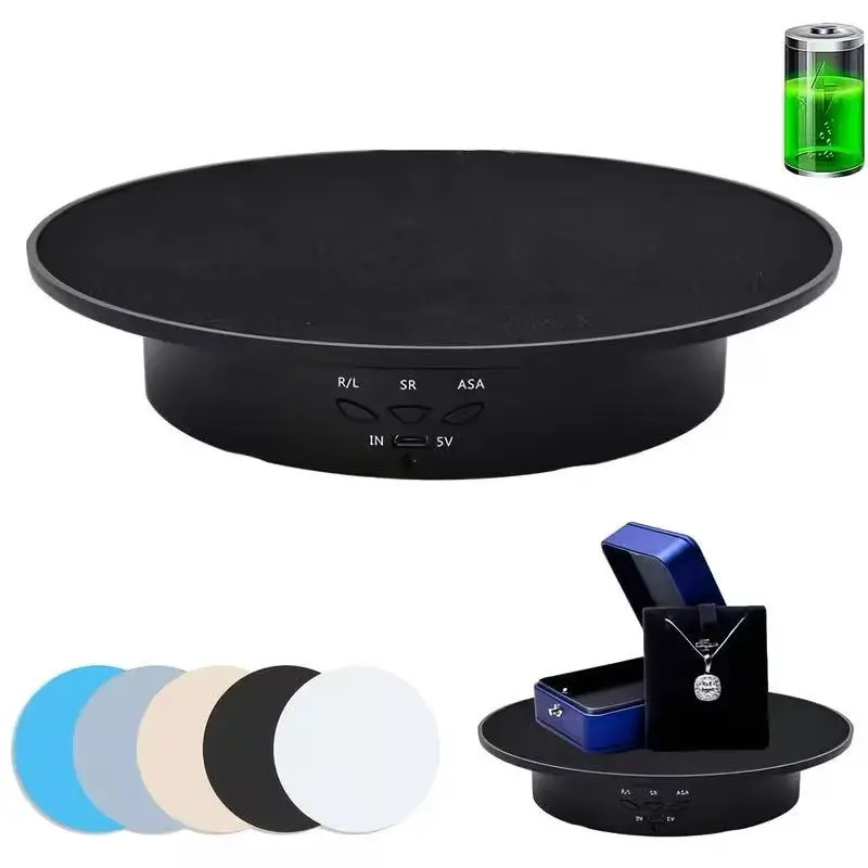 Electric Rotating Display Stand, 7.87-inch / 17.6-pound load capacity, 360-degree electric rotating turntable, suitable for photography products, model, comes with 5 colored photo backdrops (rechargeable)